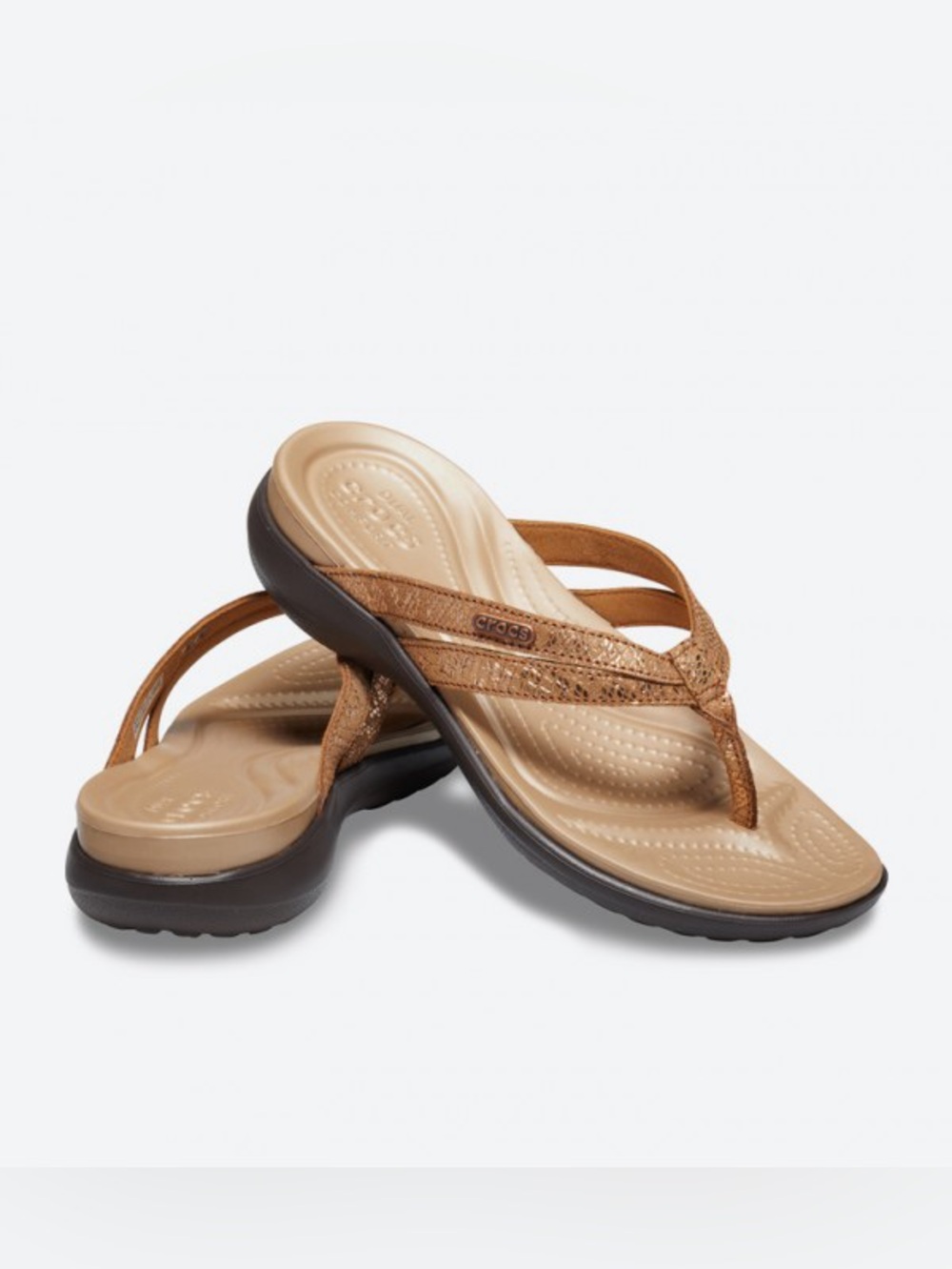 CROCS Sz 11 Women’s Capri Strappy Round Toe Flip Flops Brown